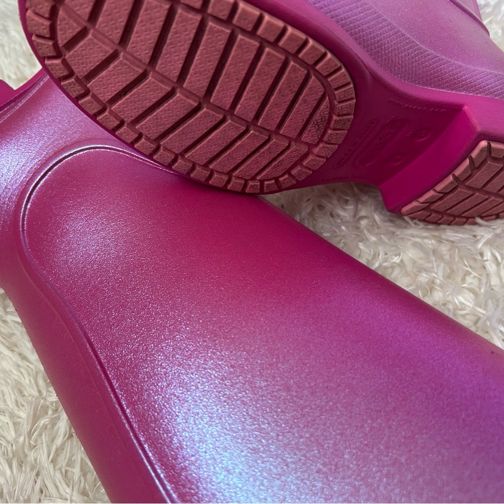 CROCS Shimmer Tall Rain Boots in Metallic Magenta - Picture 8 of 11